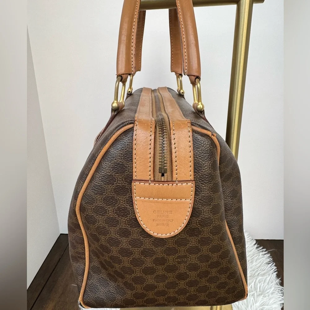 Celine Brown and Tan Coated Canvas Travel Satchel
